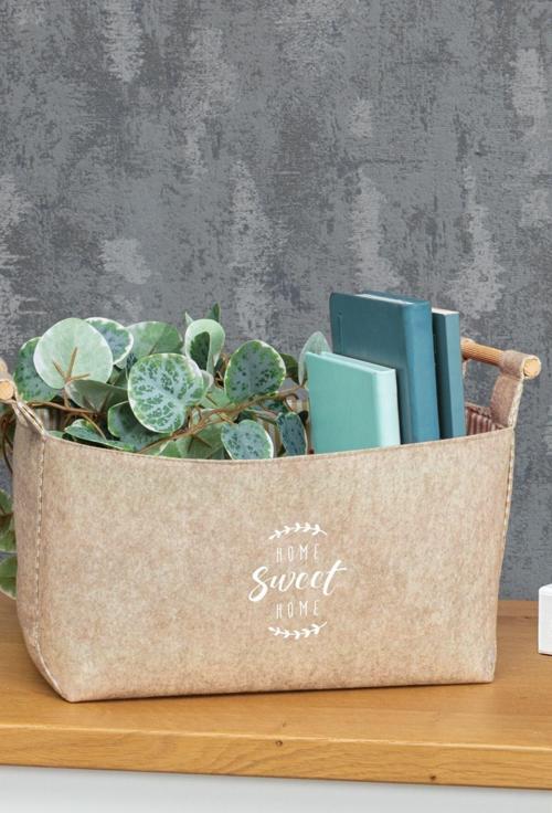 Keçe Tahta Saplı Düzenleyici Sepet Saklama Organizer Kutu Mega Kahverengi 34x18x19 - 10