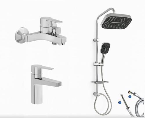 Nora S Banyo Bataryası + Nora S Lavabo Bataryası + Doppo Prime Lux Tepe Duş Sistemi
