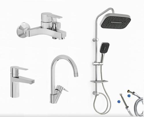 Nora S Banyo Bataryası + Lavabo Bataryası + Eviye Bataryası + Doppo Prime Lux Tepe Duş Sistemi