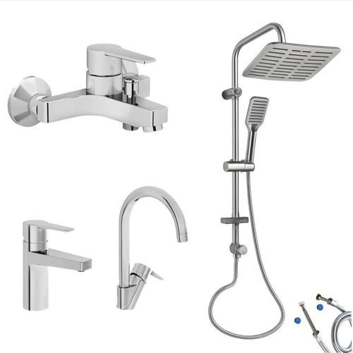 Nora S Banyo Bataryası + Lavabo Bataryası + Eviye Bataryası + Doppo Siena Lux Tepe Duş Sistemi