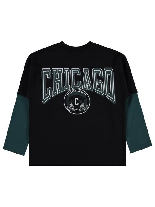 Chıcago Baskılı Çıkma Kol 6-9 Yaş Sweatshirt - Siyah8-9 Yaş