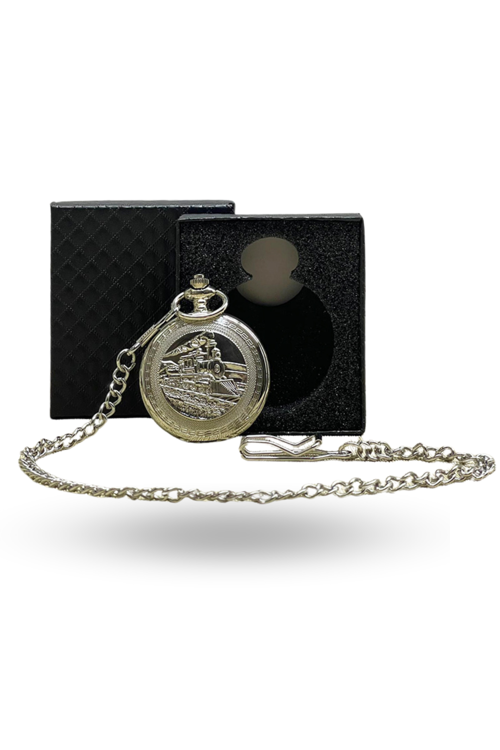 Büro Ev Ofis Hediyesi için Kutulu Silver Tren Figür Köstekli Saat