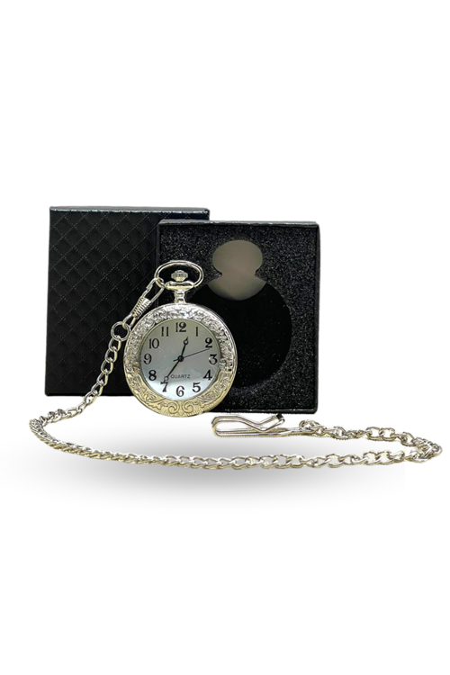 Büro Ev Ofis Hediyesi için Kutulu Silver Barok Stil Köstekli Saat