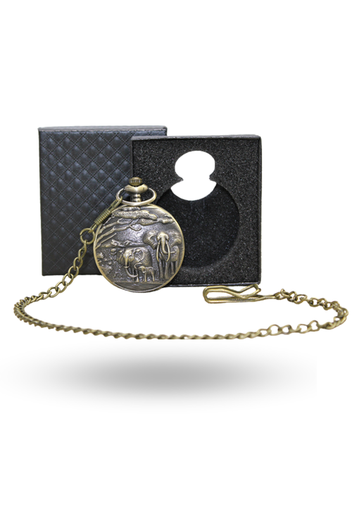 Büro Ev Ofis Hediyesi için Kutulu Antik Fil Motif Köstekli Saat