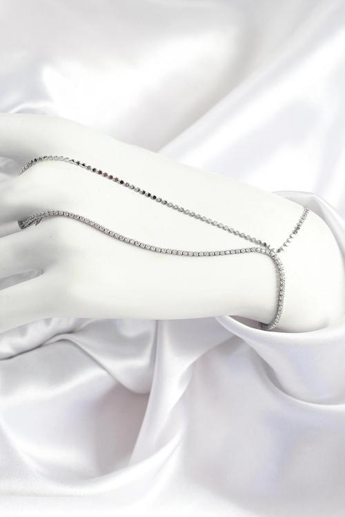 Pirinç Zirkon Taşlı Ezme Zincir Model Gümüş Renk Kadın Şahmeran