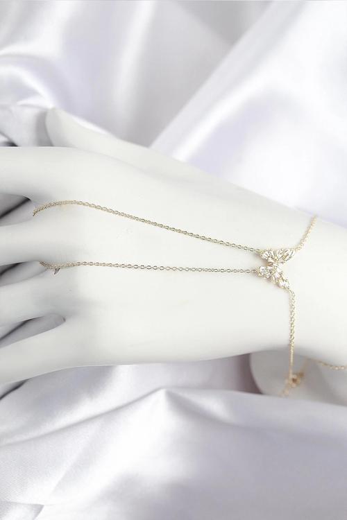 Pirinç Zirkon Taşlı Kelebek Model Gold Renk Şahmeran