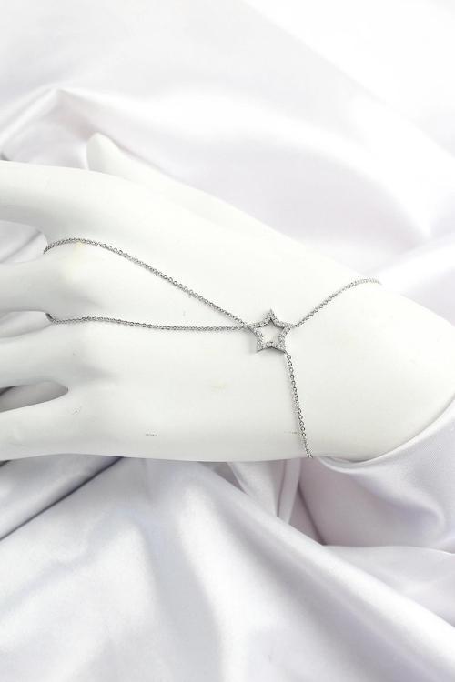 Pirinç Gümüş Renk Zirkon Taşlı Yıldız Model Şahmeran