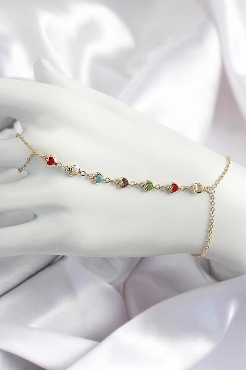 Pirinç Renkli Kalpli Zirkon Taşlı Y Model Gold Renk Kadın Şahmeran