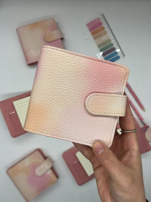 Mini Boy Pembe Krem Tonları Mıknatıslı PU Deri Kapaklı Sürdürülebilir Ajanda/ Planner/ Binder Defter – 160 Sayfa (Çizgi