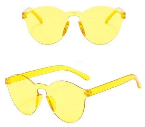 Sert Mika Oval Şekilli Çerçevesiz Sarı Gözlük Retro Parti 5x14 cm