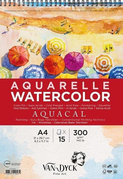 Aquacal Cold Pres İnce Dokulu Spiralli Sulu Boya Defteri Blok 300 gr. A4 15 yaprak