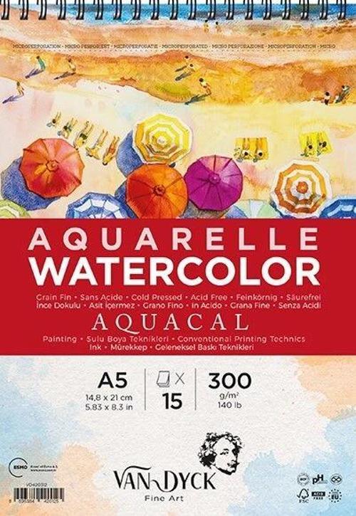 Aquacal Cold Pres İnce Dokulu Spiralli Sulu Boya Defteri Blok 300 gr. A5 15 yaprak