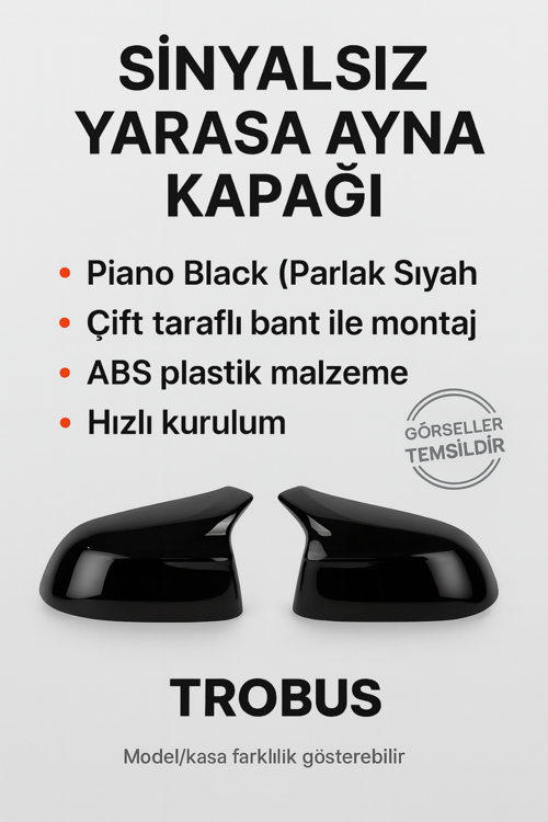 Volkswagen Bora 1999 Araca Özel Batman/Yarasa Ayna Kapağı – Piano Black (Parlak Siyah) | TROBUS