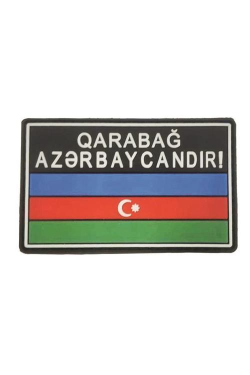Karabağ Azerbaycanındır Yazılı Azerbaycan Bayrağı Plastik Patch SİYAH