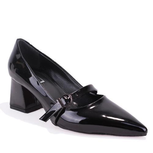 DZA07-129604 Siyah Rugan Klasik Topuklu Kadın Ayakkabı