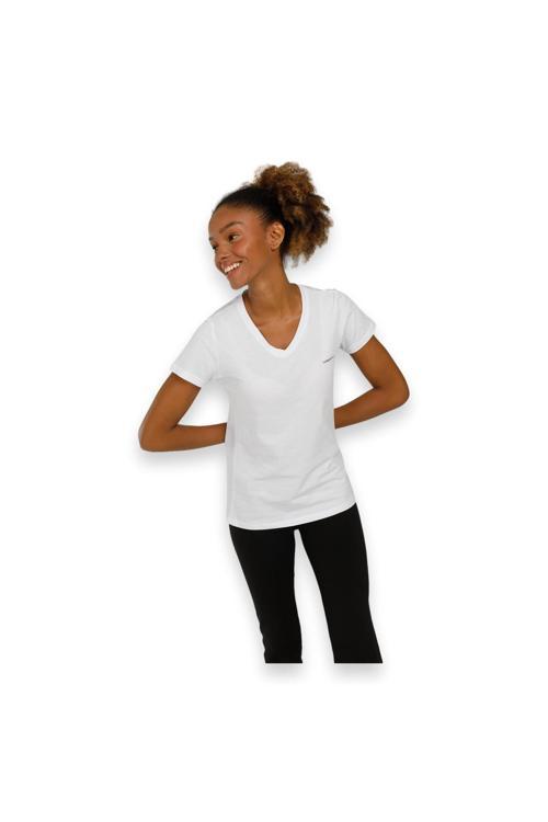 4M Wb V Neck 11Ct126 4Fx Beyaz Kadın T-Shirt