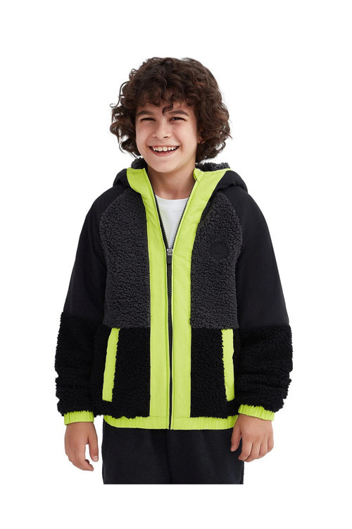 Sk232203 B Outdoor Fleece Full Sherpa Siyah Çocuk Mont
