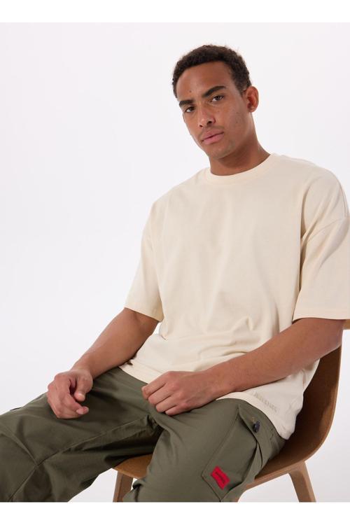 A10195244408010-Mb Ros 11Hs113 5Fx Bej Bisiklet Yaka Oversized Düz Erkek T-Shirt