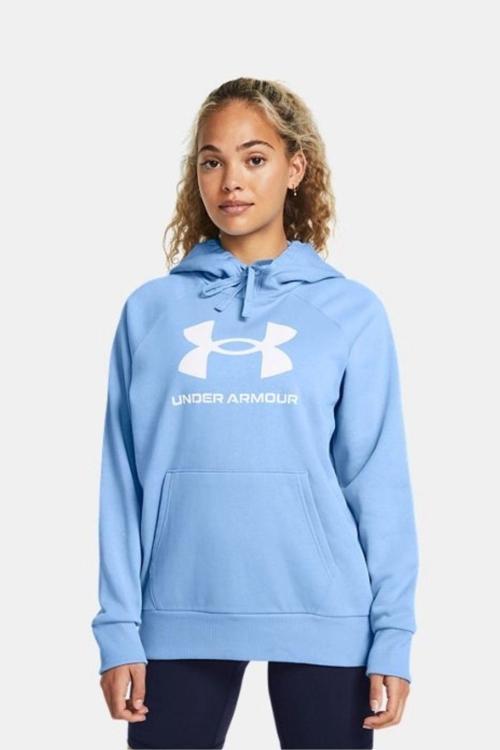 Kadın Kapüşonlu Yaka Büyük Logo Baskılı Mavi Sweatshirt 1379501-465