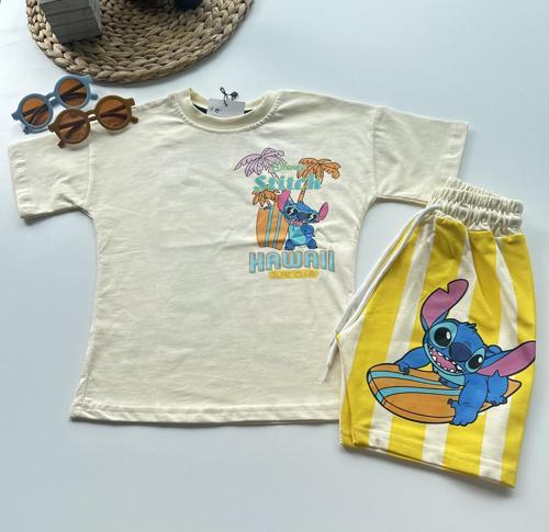 Stitch Hawaii Baskılı Sarı Şortlu Takım