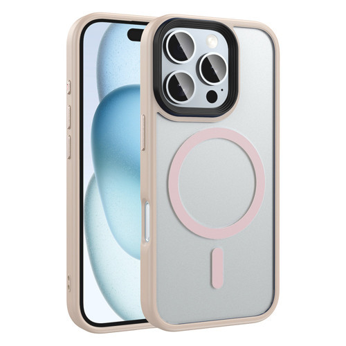 iPhone 16 Pro Max Kılıf Mat Arka Yüzey Wireless Şarj Özellikli Flet M-safe Kılıf Rose Gold