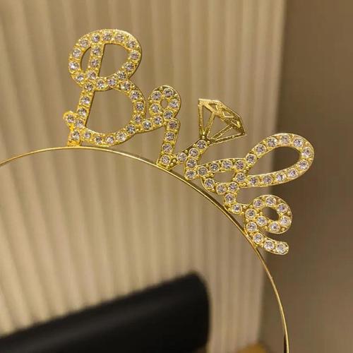 Altın Renkli Taşlı “Bride” Gelin Tacı