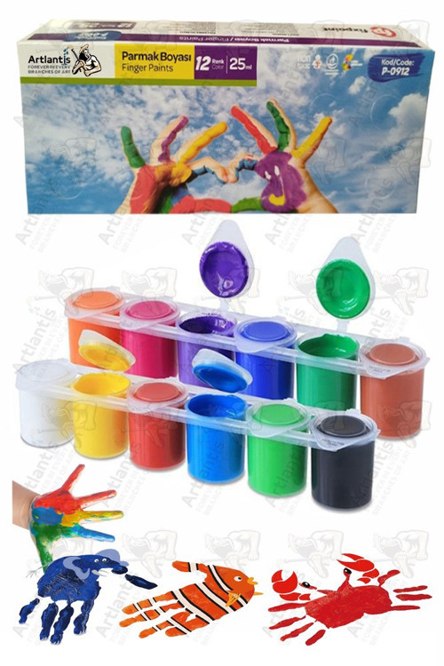 Parmak Boya 12 Renk 1 Adet Fix Point 25 ml 12 li Parmak Boyası Resim Dersi Su Bazlı Resim Okul Öncesi Kreş Anasınıfı