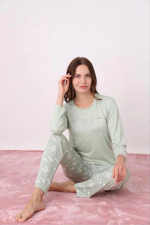 Kadın Milan Bisiklet Yaka Uzun Kol İnce Pijama Takımı 7600/33 - 1 Adet
