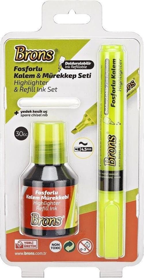 Fosforlu Kalem Seti Sarı (Kalem + Mürekkep + Yedek Uç)