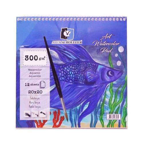Art Watercolour Pad Spiralli Sulu Boya Defteri Blok 300 gr. 20x20 cm. 12 yaprak