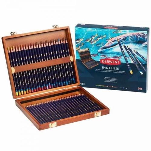Inktense Mürekkep Etkili Aquarell Boya Kalemi Seti 48'li Ahşap Kutu