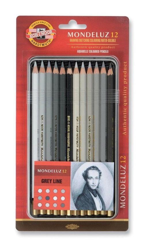 Mondeluz Aquarell Boya Kalemi Seti 12 Renk Metal Kutu GRİ TONLAR