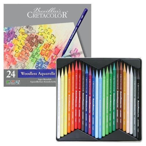 Aqua Monolith Ağaçsız Sulandırılabilr Aquarell Boya Kalemi Seti 24 Renk Metal Kutu