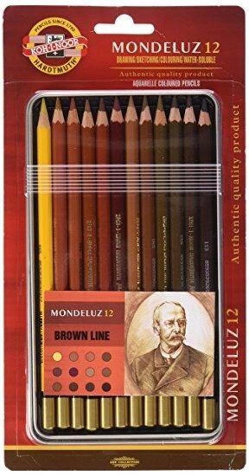 Mondeluz Aquarell Boya Kalemi Seti 12 Renk Metal Kutu KAHVERENGİ TONLAR