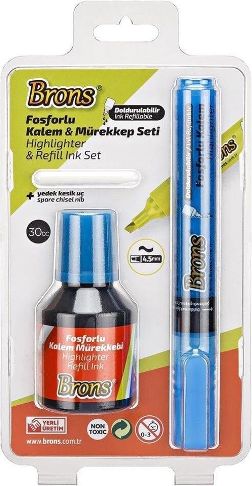 Fosforlu Kalem Seti Mavi (Kalem + Mürekkep + Yedek Uç)