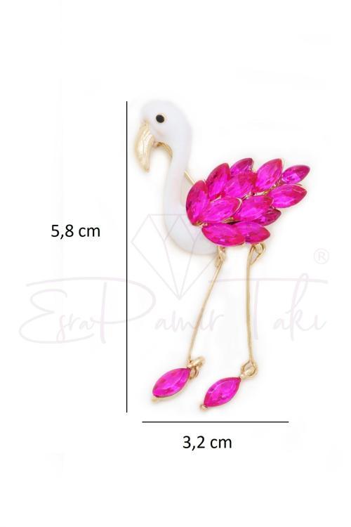 Pembe Zirkon Taşlı Sallantılı Flamingo Broş