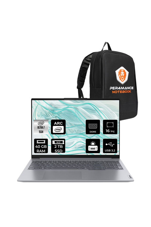ThinkBook 16 G7 Ultra 7 155H 40GB 2TB SSD 16" WUXGA FDOS Dizüstü Bilgisayar & Laptop & PER4 ÇANTA