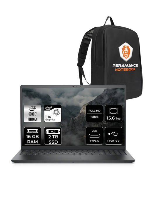 Vostro 3530 i7 1355U 16GB RAM 2TB SSD 15.6'' FHD FDOS Taşınabilir Bilgisayar & PER4 ÇANTA