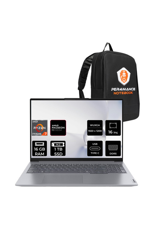 ThinkBook 16 G7 R7 7735HS 16GB DDR5 1TB SSD 16'' WUXGA FDOS Dizüstü Bilgisayar & Laptop & PER4 ÇANTA