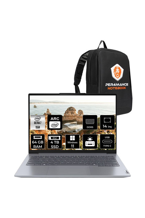 ThinkBook 14 G7 Ultra 7 155H 64GB DDR5 4TB SSD 14'' WUXGA W11H Dizüstü Bilgisayar & Laptop & ÇANTA