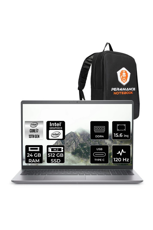 Vostro 3530 i7 1355U 24GB 512GB SSD 15.6" FHD 120 Hz FDOS Taşınabilir Bilgisayar & PER4 Çanta