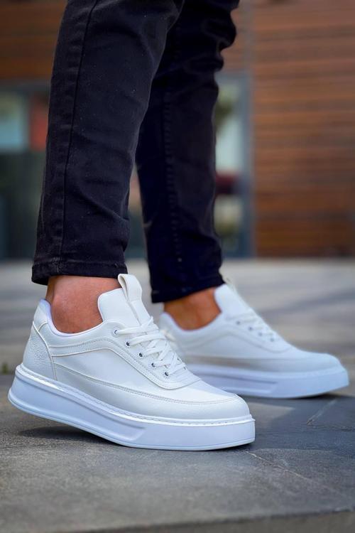 KB-006 Kuback Beyaz Cilt Yüksek Taban Bağcıklı Günlük Erkek Ayakkabı