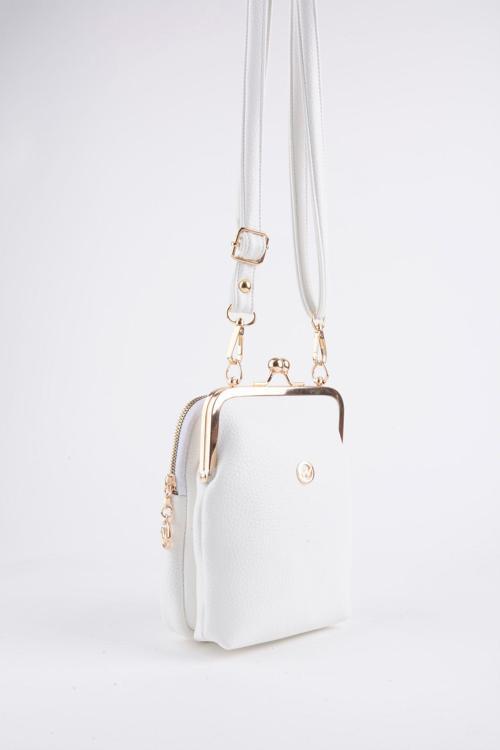 Kadın Mirket Beyaz 3 Gözlü Burslu Astarlı Fermuar Kapama El Kol Ve Omuz Çantası