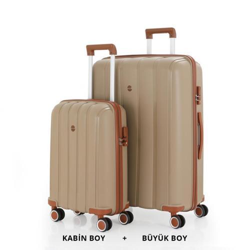 Bavul Büyük ve Kabin 2li Set Kırılmaz Silikon Valiz V305 Şamp/Kahve