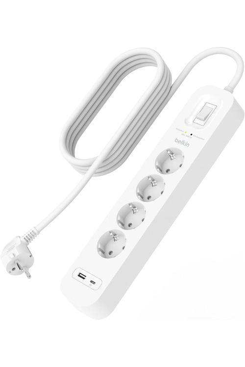 4'Lü Yüksek Gerilim Korumalı Çoklu Priz, Hızlı Şarj İçin Usb C Pd'Li Usb-C Ve Usb-A
