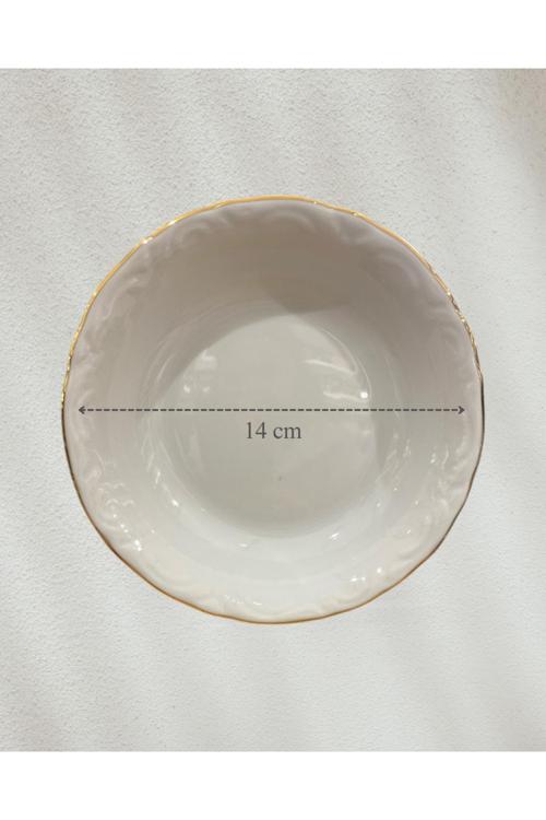6'Lı Altın Yaldızlı 14 Cm Porselen Çukur Tabak Küçük Boy Çerezlik Kahvaltılık Porselen Tabak