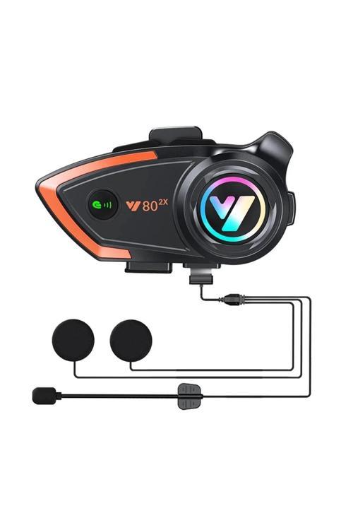 Yeni Model Y80-2x Motosiklet İntercom 2 Kişilik Bağlantı Rgb Işıklı Bluetooth Kulaklık Seti