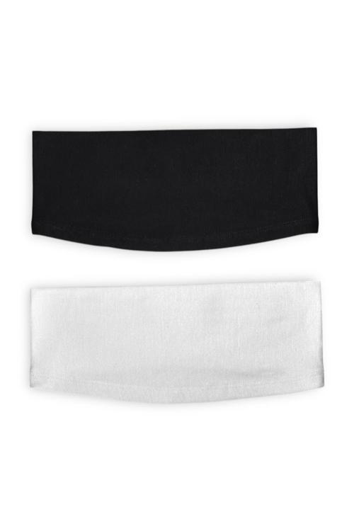 2 Adet Bandana Şeklinde Bone Siyah Beyaz - Kadın Tesettür Dikişsiz Geçme İç Bone - Spor Saç Bandı