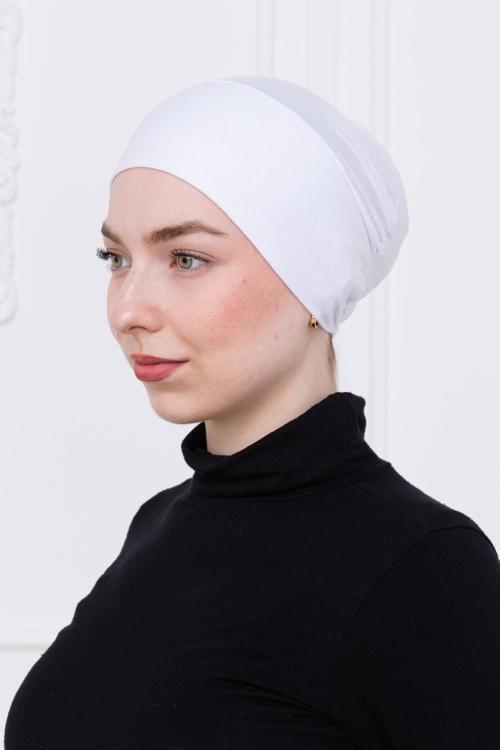 Geçmeli Beyaz Bone Önü Dikişsiz Kaymaz Lastikli Kadın Tesettür Pratik Geçme İç Bone