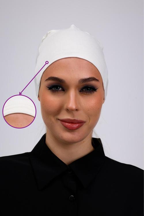 Kaymayan Ekru Bone Silikonlu Kaymaz Dikişsiz Kadın Tesettür Bağlamalı (Kırık Beyaz)